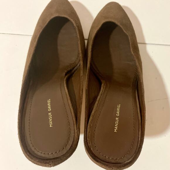 Mansur Gavriel Suede Slides Mules Heel Slipper Slip On Shoes Pumps Brown sz 37 - Picture 7 of 9